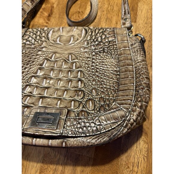 BRAHMIN Melbourne Collection Crocodile Embossed Leather Brown Beige Designer - Picture 2 of 11